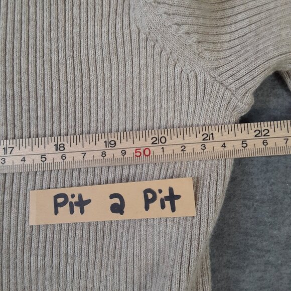 Perry Ellis Vintage Sweater LARGE 80's Beige Ribbed Long Sleeve Pullover 1/4 Zip - Picture 5 of 7